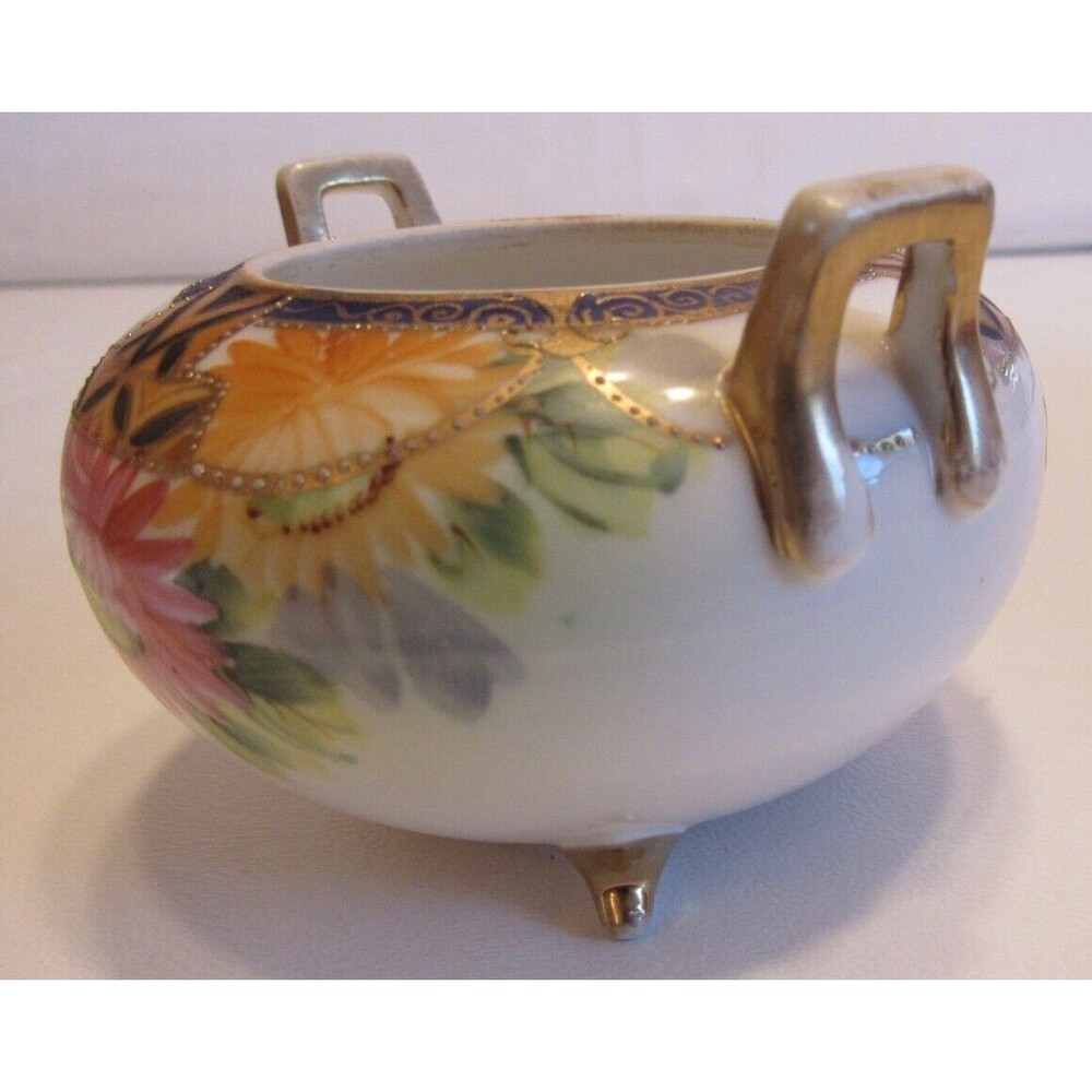 Antique Nippon Hand Painted 3 Footed Small Trinket/Dressing/Ginger Jar Gold Trim - Picture 3 of 12